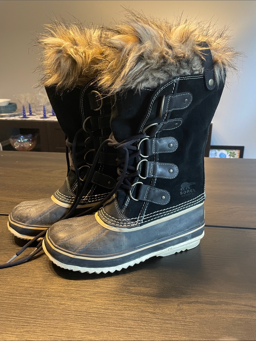 Sorel Black Joan or Arctic Fur Lace-Up Winter Boots